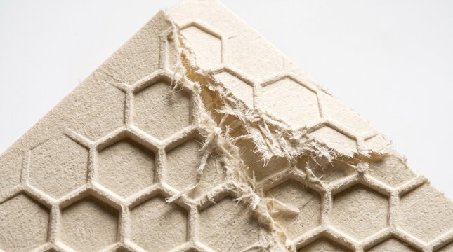 Green praying mantis insect walking on a honeycomb pattern