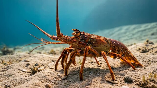 lobster underwater close up at morning light in maine usa rocky seafloor video