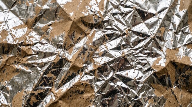 Shiny silver aluminum foil texture with crumpled surface