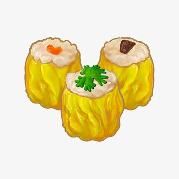 Three steamed Chinese dumplings illustration