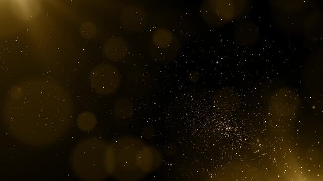 Beautiful Gold Volume Light in Dark Seamless. Golden Rays Moving on Black Background with Floating Dust Particles Loop 3d Animation. Sun Beams Shining 4k. bokeh glowing brightness. above flare shine 