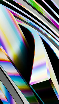 Abstract colorful curved geometric shapes with rainbow light