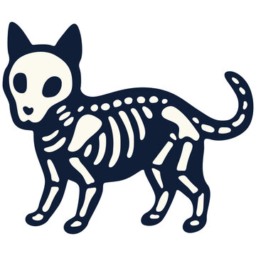 Cat skeleton halloween spooky skull bones illustration