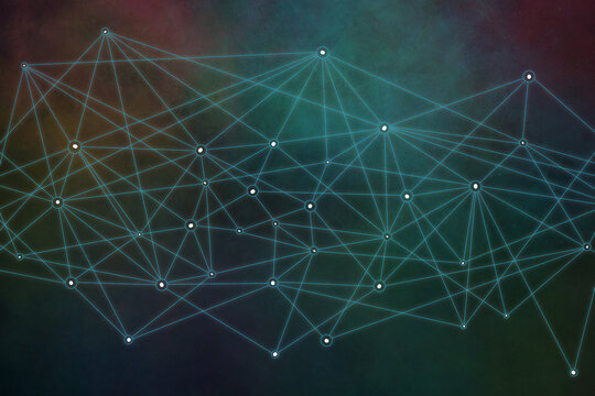 Abstract digital network illustration with connected nodes and lines