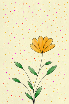 Yellow flower illustration with colorful dotted background
