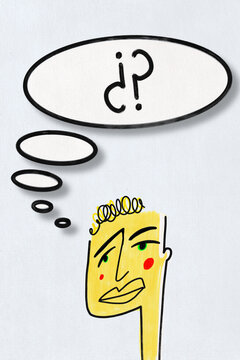 Abstract person illustration with question mark thought bubble