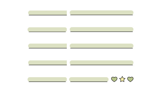 Olive Green Text Placeholder Bar List Template with Star Rating Icons, Blank Content Line Infographic, Transparent Background PNG
