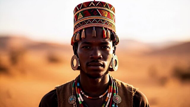 African Portrait in Traditional Desert Attire.
