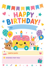 Fototapeta premium Vector Illustration of Birthday Greeting Card With Cute Animals and Cake