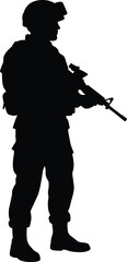 Naklejka premium Military soldier silhouette vector. Combat soldier vector icon