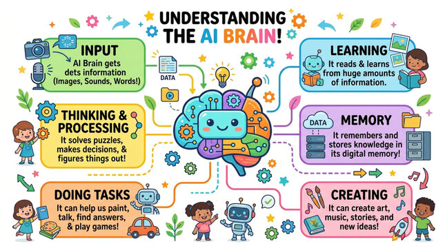 Educational Infographic Explaining Artificial Intelligence Brain Function for Kids