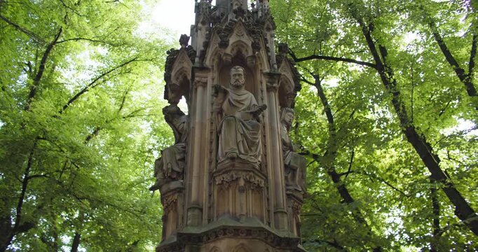 Mariensaule Marian Column Cologne Germany city park shows a historic monument surrounded by greenery and urban architecture in a beautiful European tourist city.
