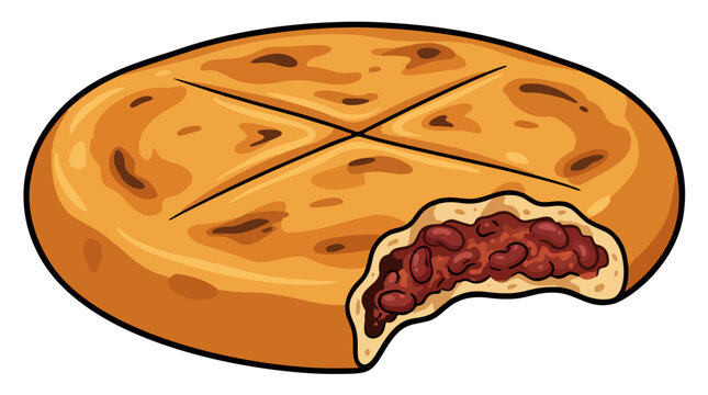 Georgian lobiani flatbread stuffed with kidney bean filling vector illustration