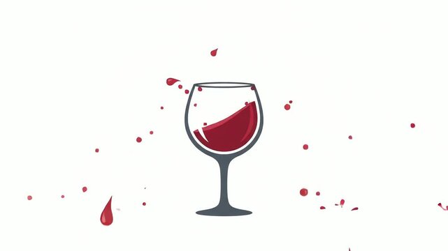 Wineglass containing red liquid features dynamic splashes and droplets surrounding the central glassware against a clean white background illustrating a beverage concept.