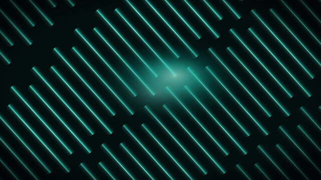 Futuristic neon green light bars on black background, abstract glowing diagonal lines, high-tech digital pattern for gaming and tech design