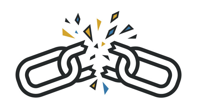 Broken chain icon, weak link vector