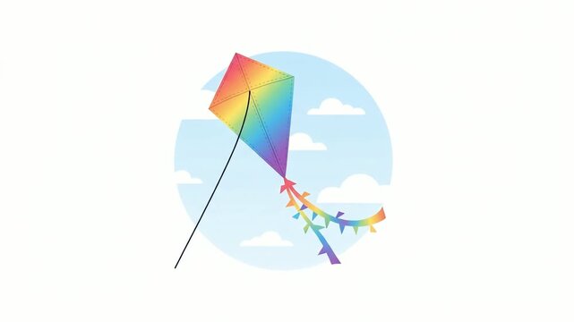 Kite flies high in the bright blue sky with colorful tails streaming behind it while white clouds float gently in the peaceful atmosphere of a sunny day.