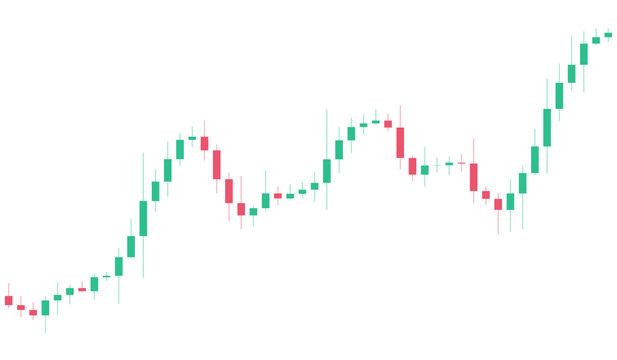 Resilient financial candlestick chart depicting market recovery and sustained upward growth, indicating a strong bullish trend, isolated on transparent background.