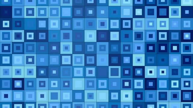 vibrant blue geometric pattern mosaic of nested squares of varying sizes, modern, looapble and dynamic digital background animation