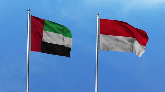 United Arab Emirates  and Indonesia Waving Flags, 3D Illustration