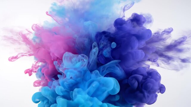 Vibrant ink clouds bloom and expand with cinematic motion against a clean white background