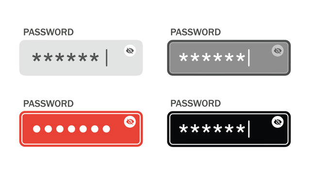 Password input field UI kit with show hide icons, secure login form components for web and vector illustration.