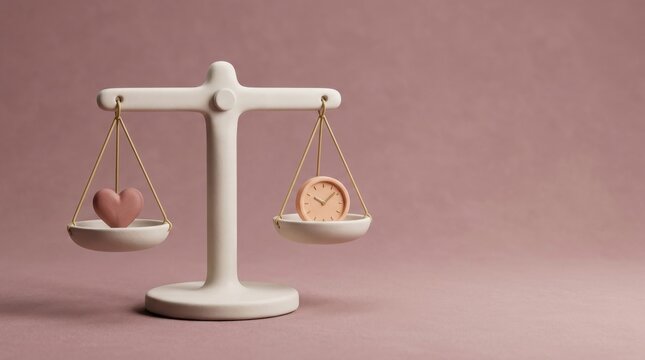 Year End Reflection and Celebrating Small Personal Achievements A balance scale displaying a heart and clock, symbolizing harmony between love and time.