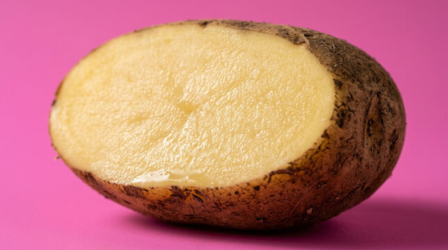 Fresh potato cut in half with yellow flesh