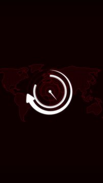 Clock timer time indicator animation displays rotating arrow map overlays Timer time clock indicator marks global international time zones Clock timer animation is sleek