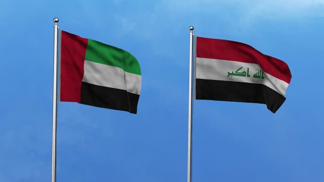 United Arab Emirates  and Iraq Waving Flags, 3D Illustration