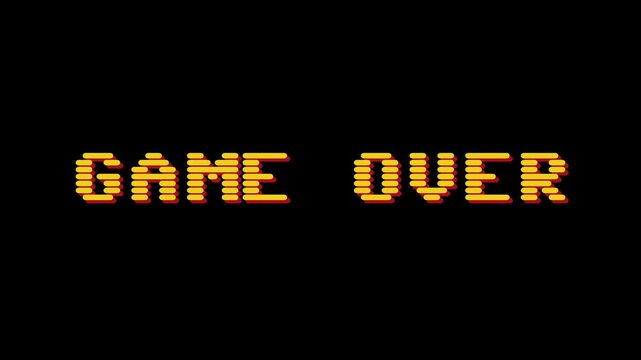 Retro 8-Bit Arcade Game Over Screen with Orange Pixelated Text on a Black Background, Signifying the End of a Play Session