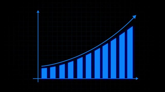 Blue rising bar chart animation tracks corporate data. Positive revenue updates on the rising bar chart animation. Financial success drives the rising bar chart.