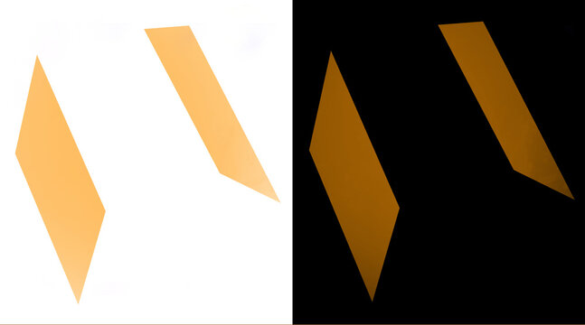 Golden geometric parallelogram shapes, luxury metallic graphic elements on black and white backgrounds, elegant gold foil texture icons