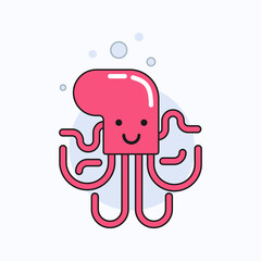 Cute pink cartoon octopus vector illustration © indra