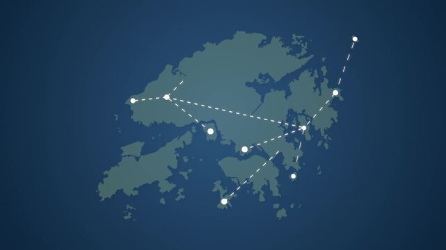 Hong Kong Map with Connected Straight Lines Representing Signal Transmission