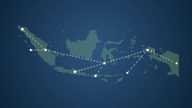 Indonesia Map Illustrating Digital Communication and Signal Connection Network