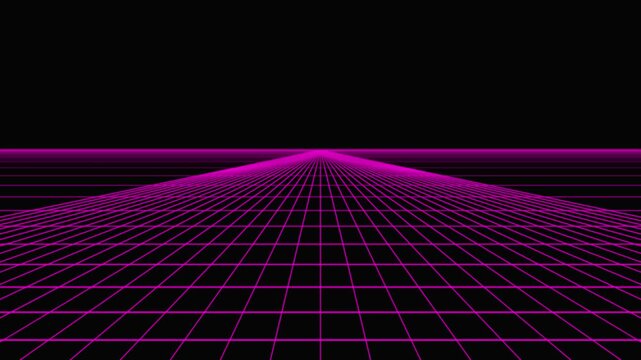 Retro 80s Pink Neon Grid Landscape Animation