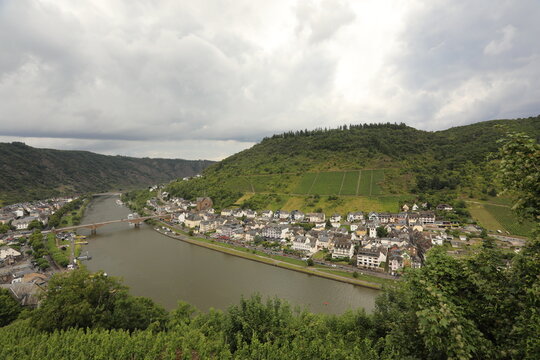 Scenic view of Cochem town nestled along the Moselle River in Germany