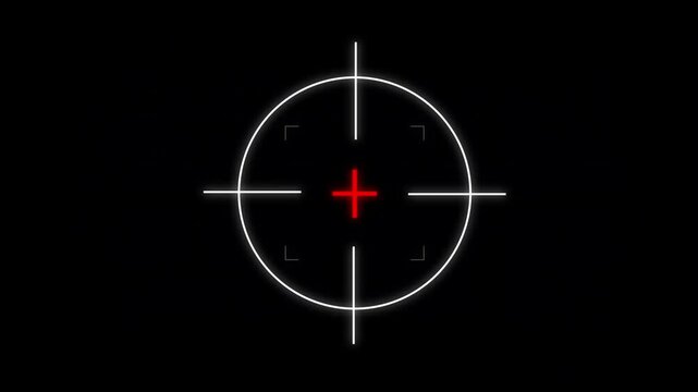 White crosshair animation features a focused red target dot. Precision aiming telemetry guides this crosshair animation. Cyber surveillance locks on the active crosshair.