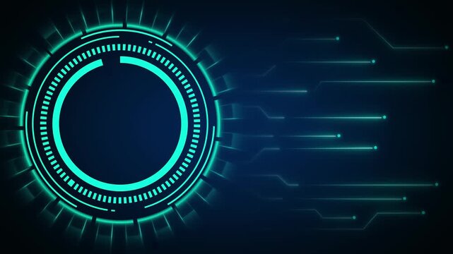 Futuristic circular HUD element glows with vibrant teal data lines. High tech target coordinates guide the circular HUD element. Cyber display telemetry powers the circular HUD.