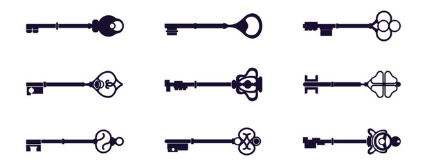 Key vector set. Antique keys various styles unique old ornate key collection. © DesignWithHeart