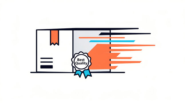 Express delivery package icon moving fast with quality guarantee seal