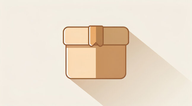 Minimalist brown cardboard delivery box icon with long shadow