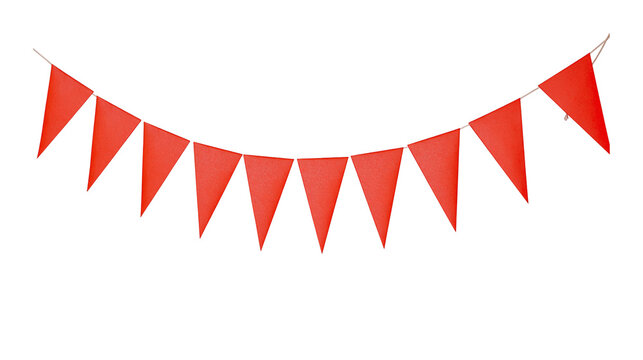 Red triangular paper bunting flags hanging on a string