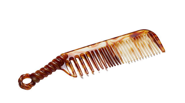 Tortoiseshell patterned plastic hair comb with a twisted handle