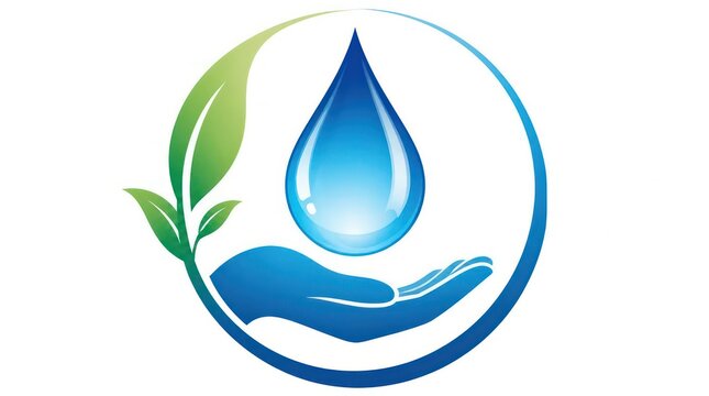 Water drop and green leaf logo representing environmental care