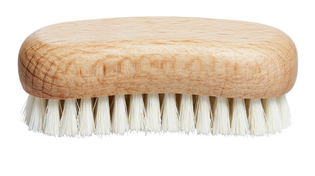 Wooden hand brush with stiff white synthetic bristles for cleaning and scrubbing