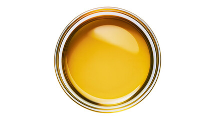Open metal paint can filled with vibrant yellow liquid paint top view © Lubos