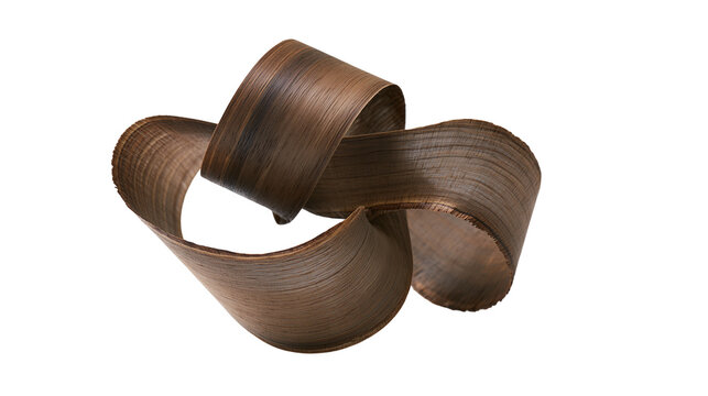 Curved dark brown wooden veneer strip curled into a decorative loop