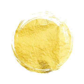 Golden grunge circle, brush stroke, line, ink smudge, hand-drawn scribble shape. Handmade sketchy mark, acrylic stains, charcoal streaks. Paint textures, dry brush effect. Vector illustration